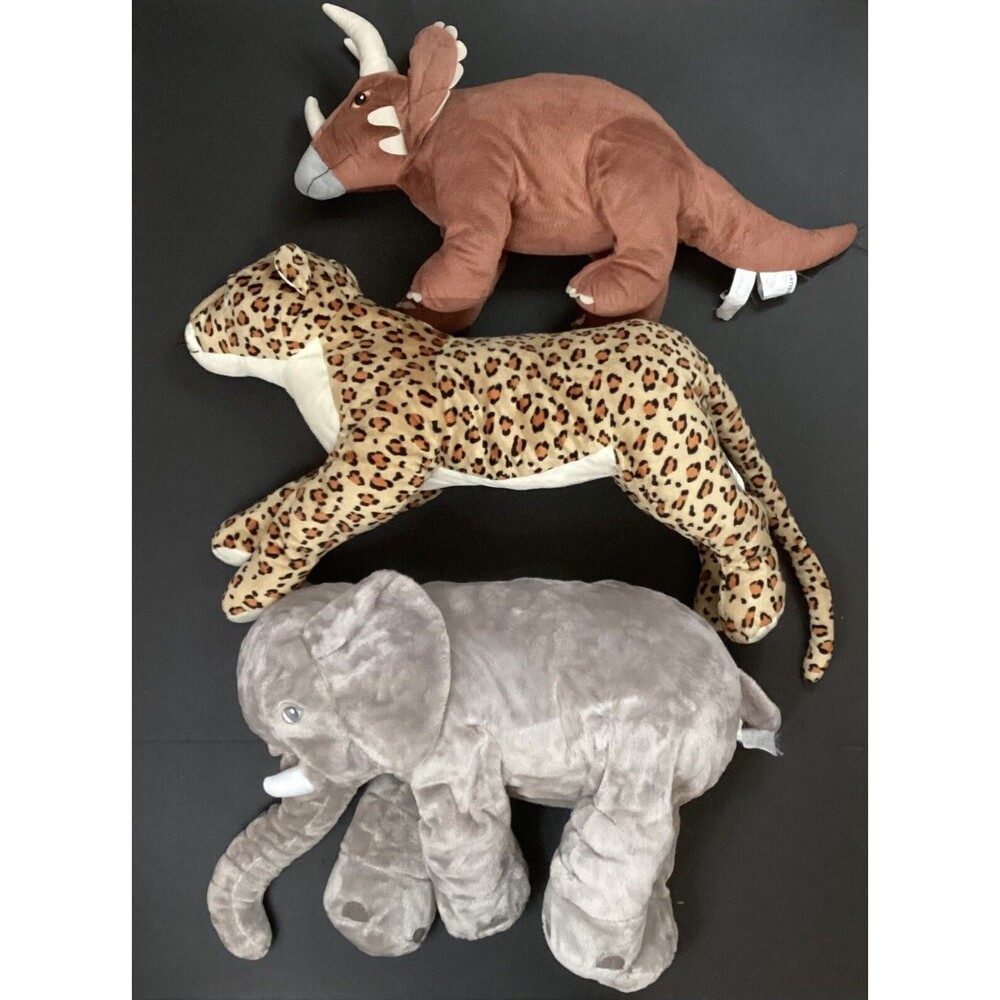 IKEA Plush Animal Lot-Safari-Elephant & Morrhar(Leopard) & Jattelik (Triceratop)